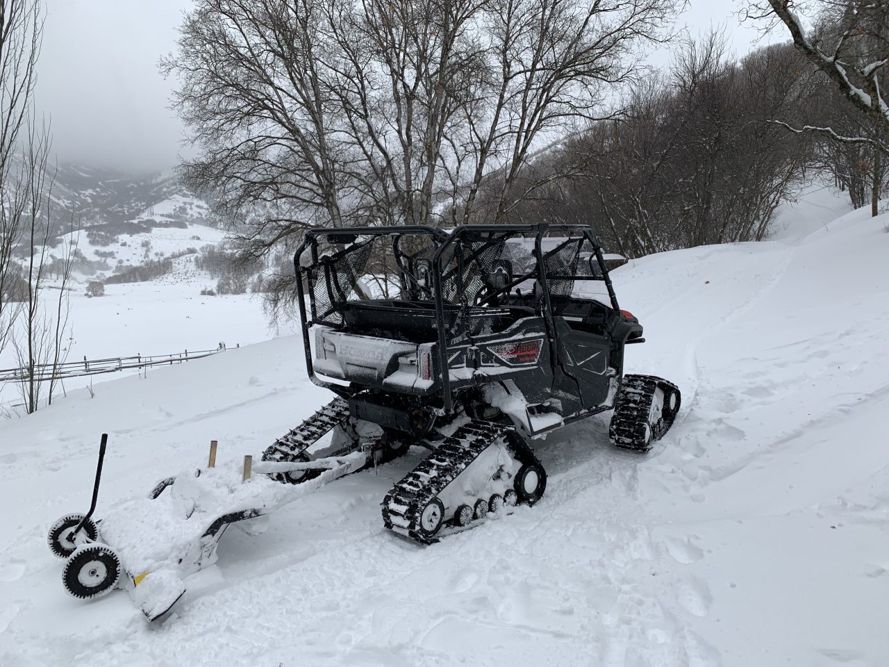 Honda pioneer with UTV Tracks Snow Groomers, Snow Groomer, Cross Country Grooming Equipment