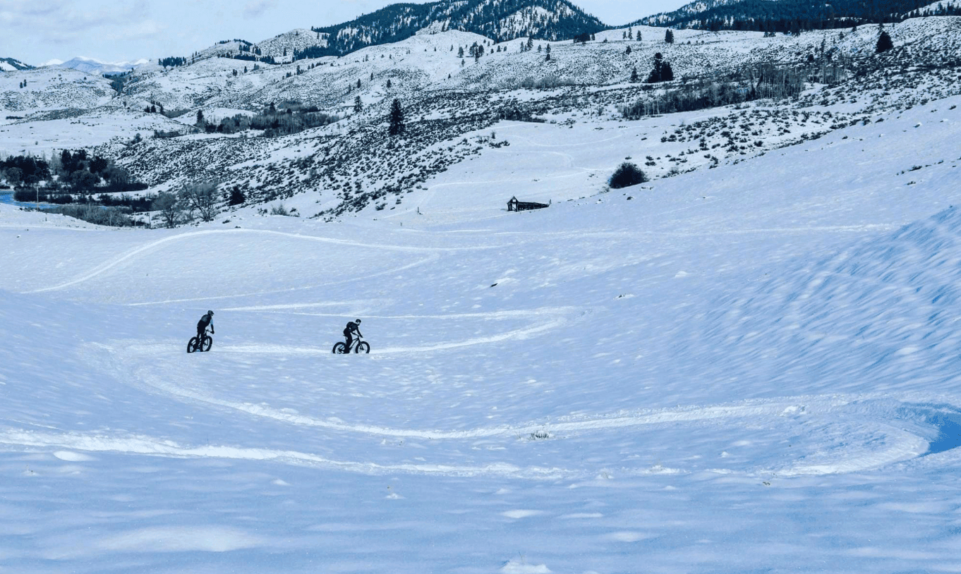 Fat bike riders on a groomed snow trail